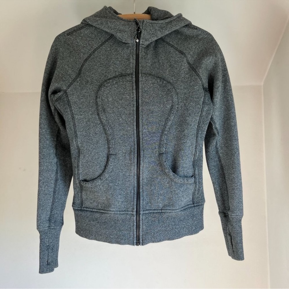 Lululemon Scuba Hoodie Grey Black Embroidered Logo Full Zip Gray Sweatshirt Sm